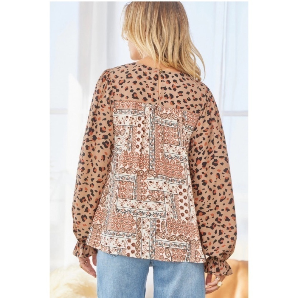 Andree By Unit Mixed Leopard Patchwork Blouse - image 2